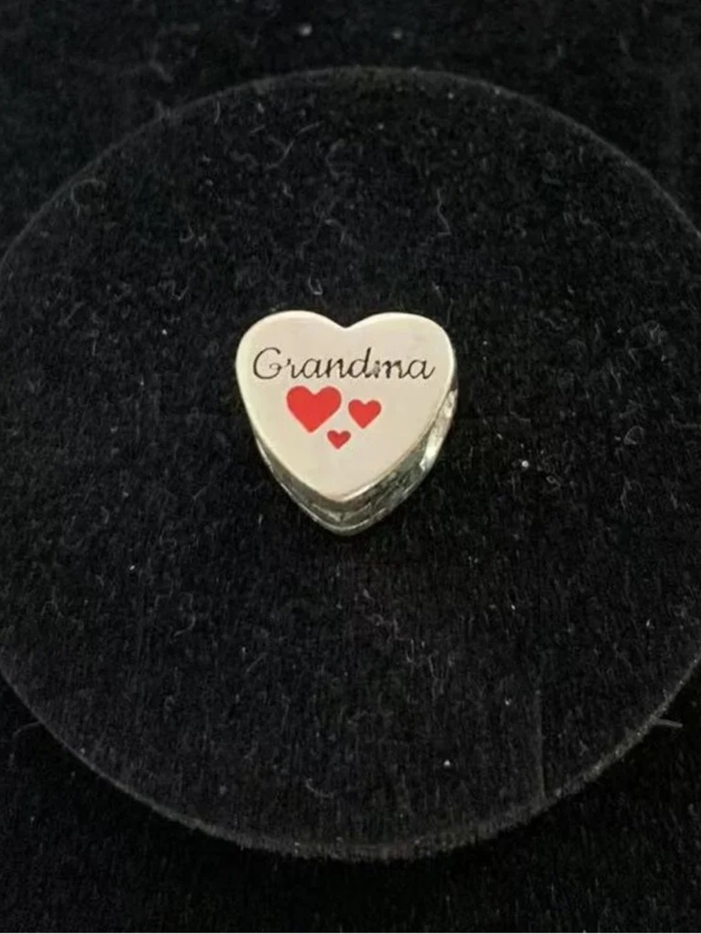 Pandora Silver 'Grandma' Heart Charm with Red Hearts